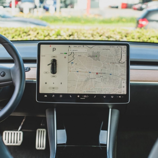 black Tesla car GPS navigator