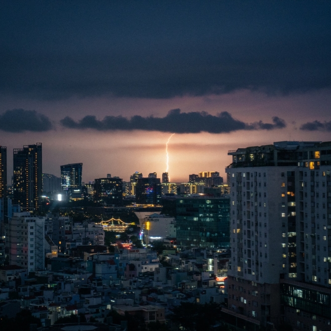 a view of a city at night from a high rise