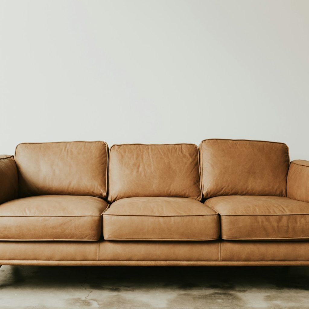 brown leather 3-seat sofa