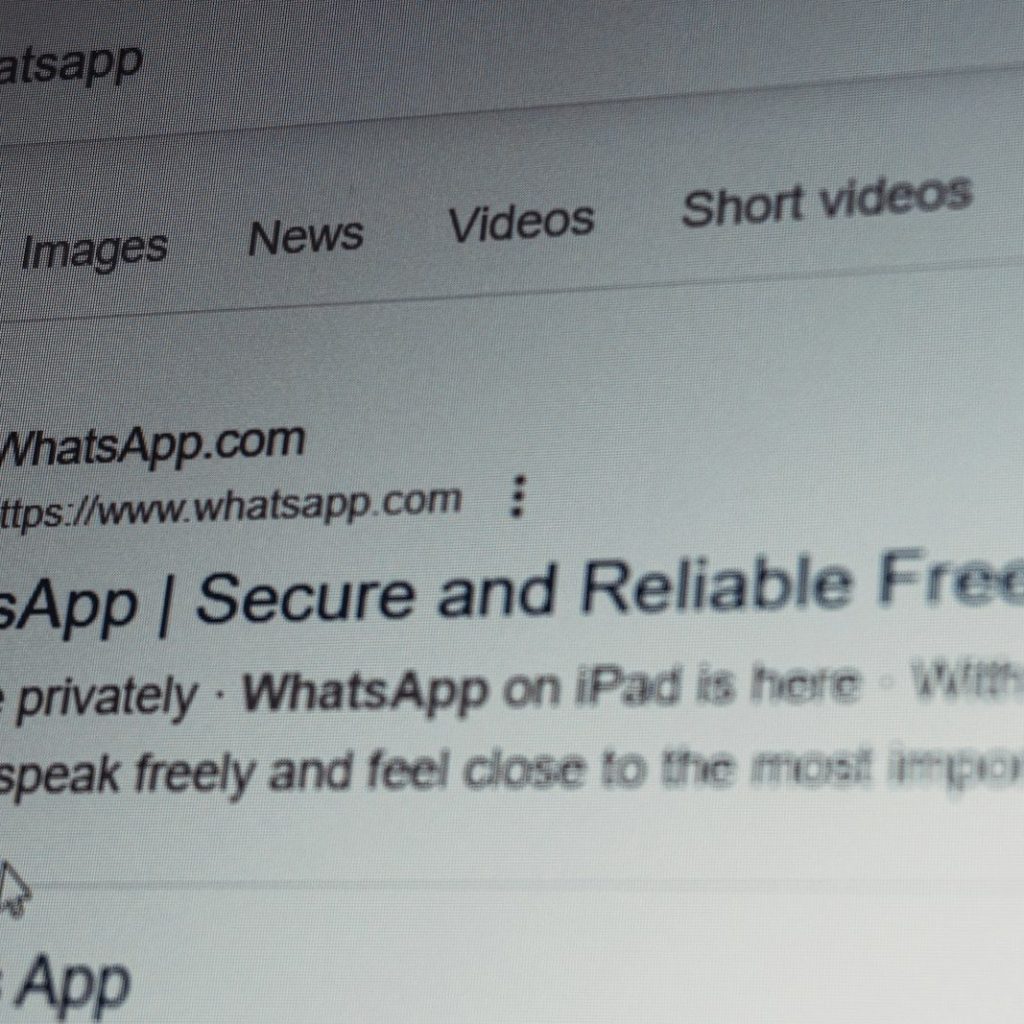 Whatsapp search results on a computer screen.