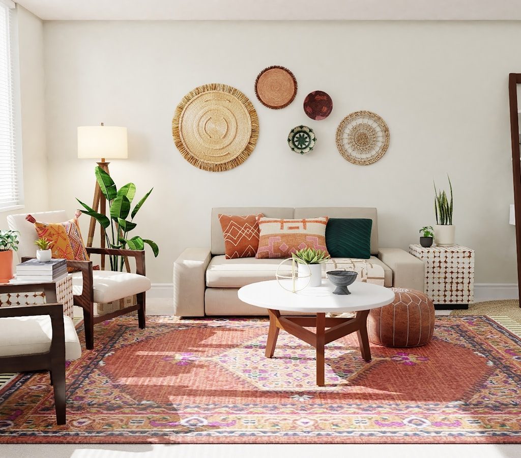white and brown living room set